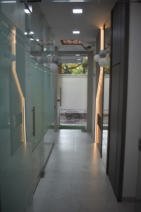 Clinic corridor and glass entrance