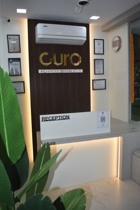 CURO reception desk and clinic sign